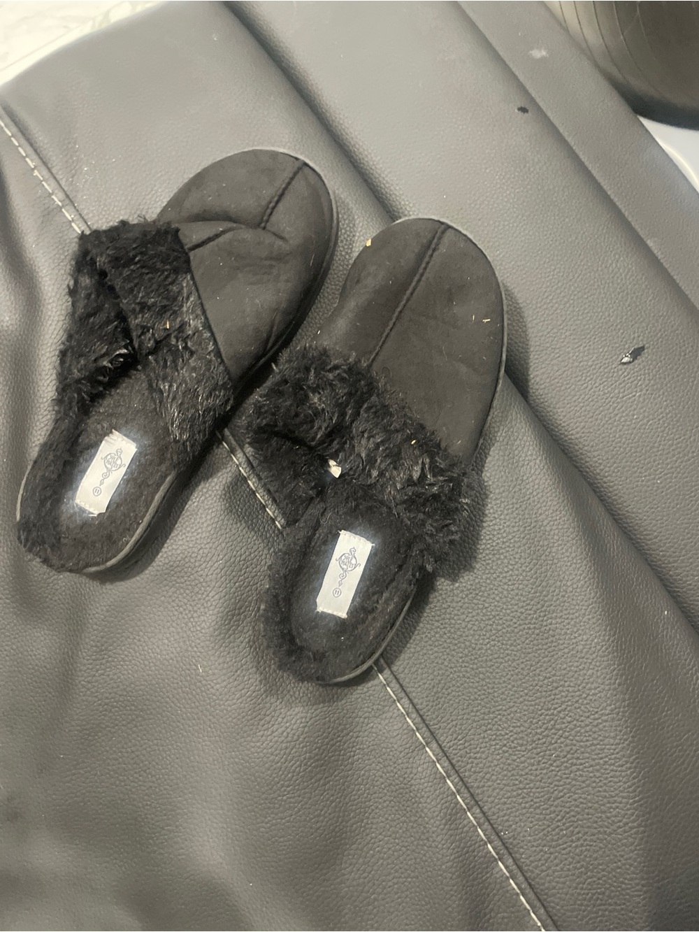 Sole Mates Black Suede Faux Fur Lined Mule Slippers House Shoes Size 11